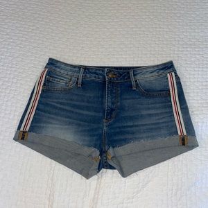 Aqua Jean Shorts with Side Stripe